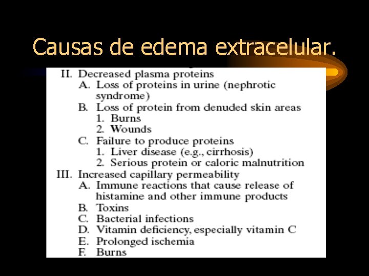 Causas de edema extracelular. 