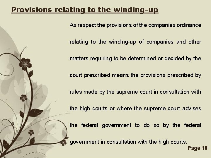 Provisions relating to the winding-up As respect the provisions of the companies ordinance relating