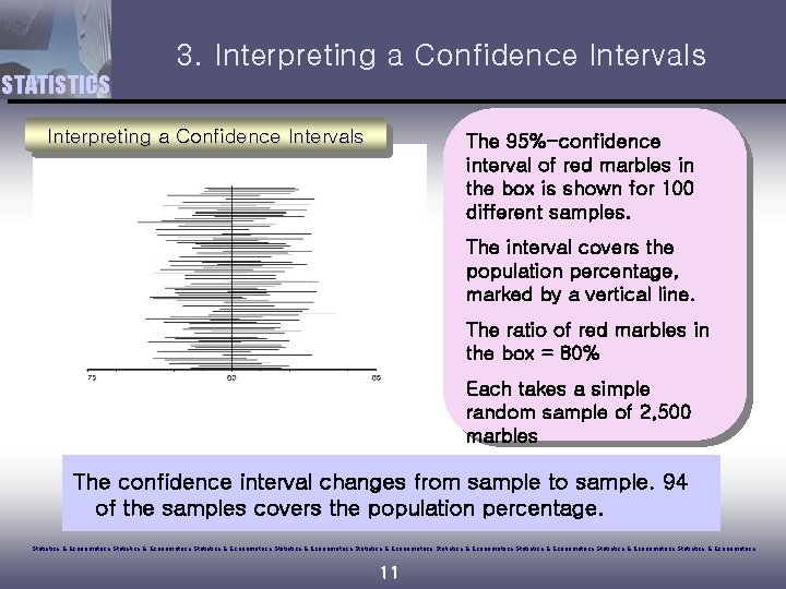 3. Interpreting a Confidence Intervals STATISTICS Interpreting a Confidence Intervals The 95%-confidence interval of