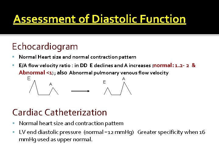 Assessment of Diastolic Function Echocardiogram Normal Heart size and normal contraction pattern E/A flow