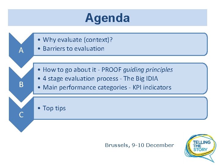 Agenda A • Why evaluate (context)? • Barriers to evaluation B • How to