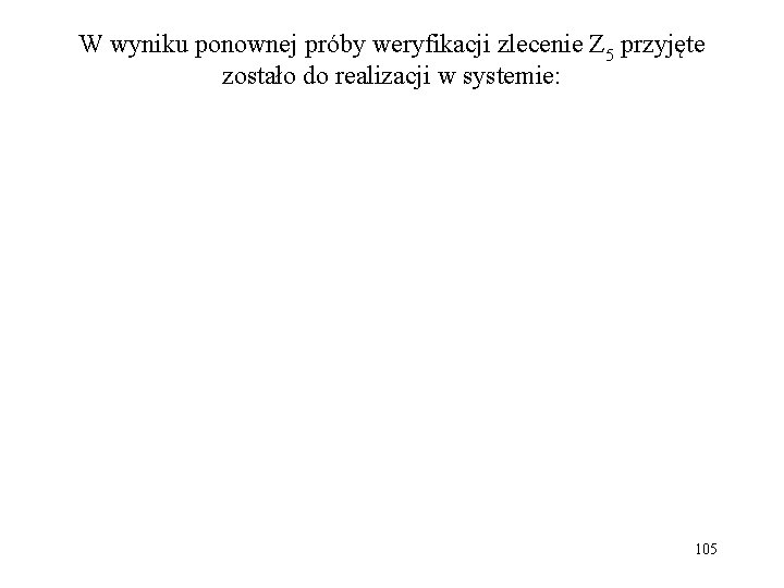 W wyniku ponownej próby weryfikacji zlecenie Z 5 przyjęte zostało do realizacji w systemie: