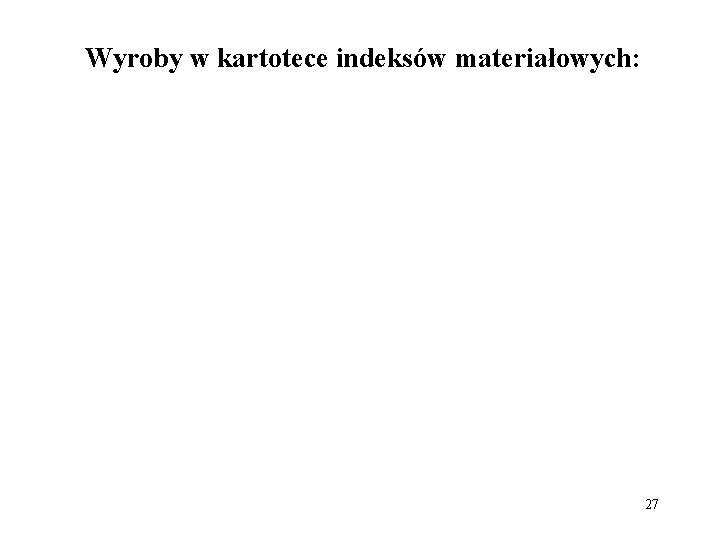 Wyroby w kartotece indeksów materiałowych: 27 