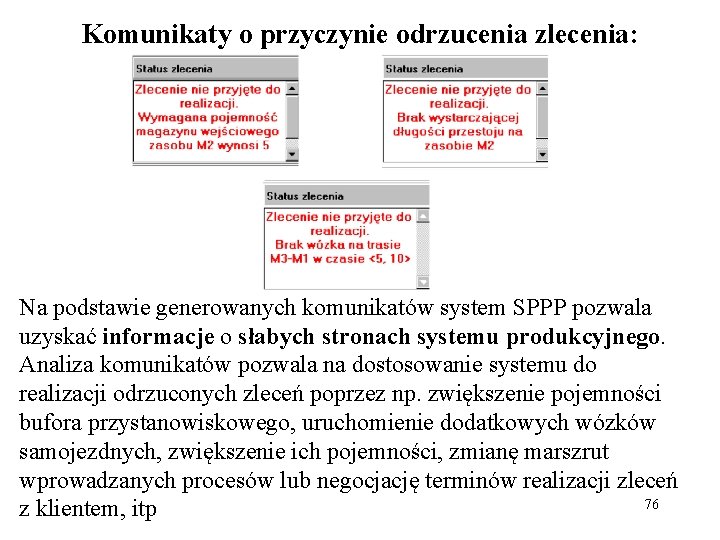 Komunikaty o przyczynie odrzucenia zlecenia: Na podstawie generowanych komunikatów system SPPP pozwala uzyskać informacje