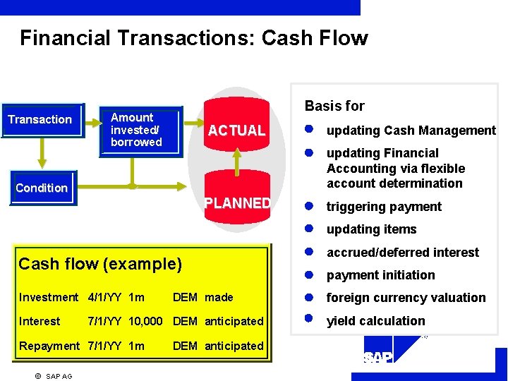 Financial Transactions: Cash Flow Transaction Basis for Amount invested/ borrowed ACTUAL updating Cash Management