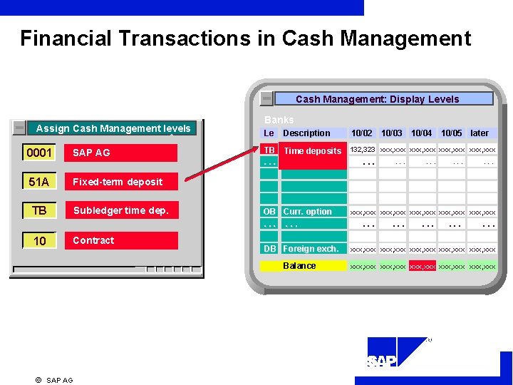 Financial Transactions in Cash Management: Display Levels Assign Cash Management levels 0001 SAP AG