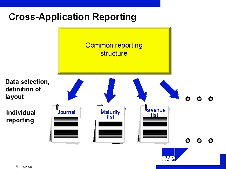 Cross-Application Reporting Common reporting structure Data selection, definition of layout Individual reporting Journal Maturity