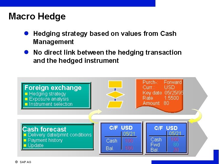 Macro Hedge l Hedging strategy based on values from Cash Management l No direct