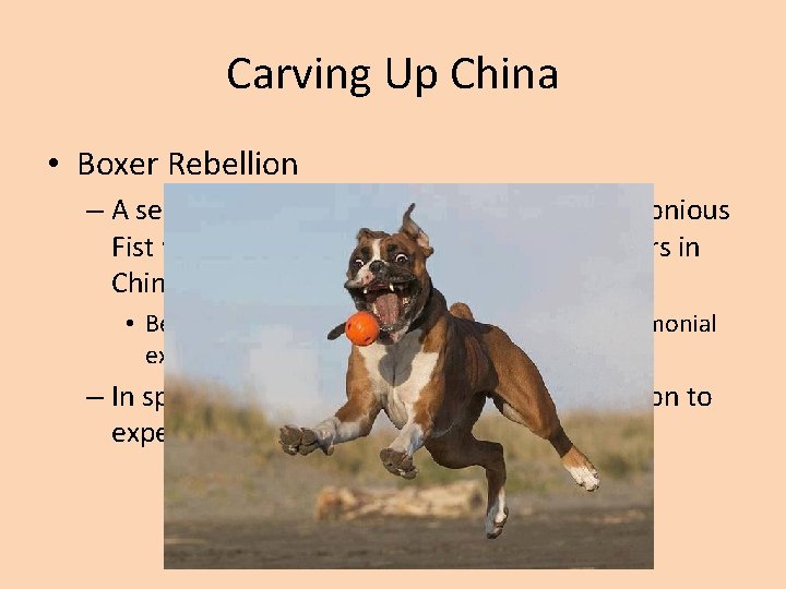 Carving Up China • Boxer Rebellion – A secret Society called Righteous and Harmonious