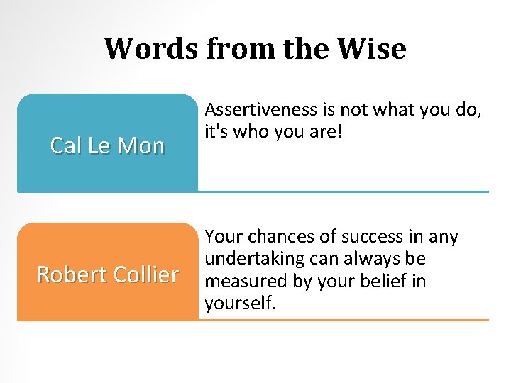Words from the Wise Cal Le Mon Robert Collier Assertiveness is not what you