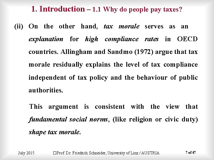 1. Introduction – 1. 1 Why do people pay taxes? (ii) On the other