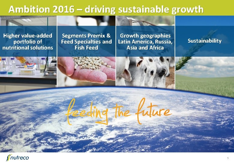 Ambition 2016 – driving sustainable growth Higher value-added portfolio of nutritional solutions Segments Premix