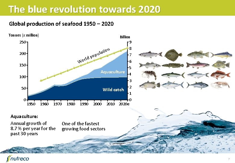 The blue revolution towards 2020 Global production of seafood 1950 – 2020 Tonnes (x