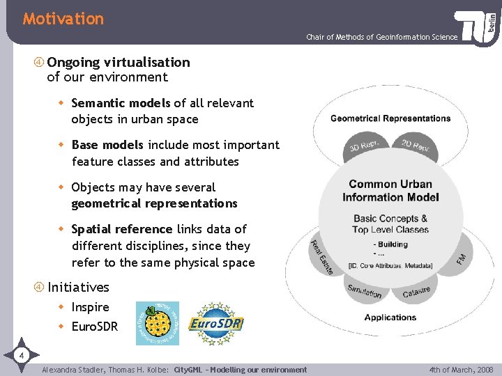 Motivation Chair of Methods of Geoinformation Science Ongoing virtualisation of our environment w Semantic