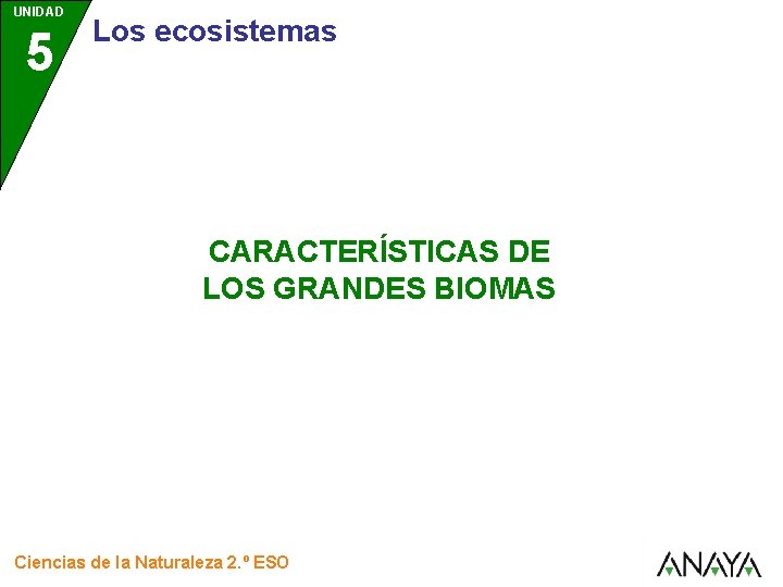 UNIDAD 5 Los ecosistemas CARACTERÍSTICAS DE LOS GRANDES BIOMAS Ciencias de la Naturaleza 2.