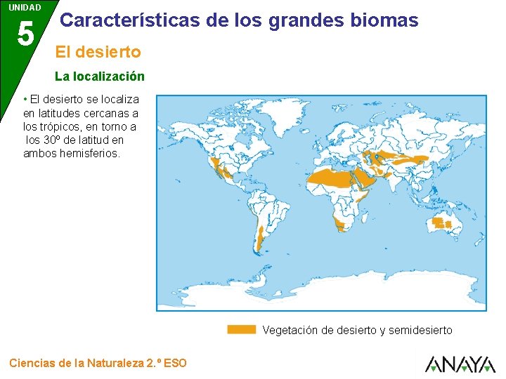 UNIDAD 5 Características de los grandes biomas El desierto La localización • El desierto