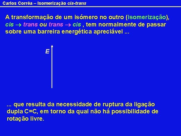 Carlos Corrêa – Isomerização cis-trans A transformação de um isómero no outro (isomerização), cis