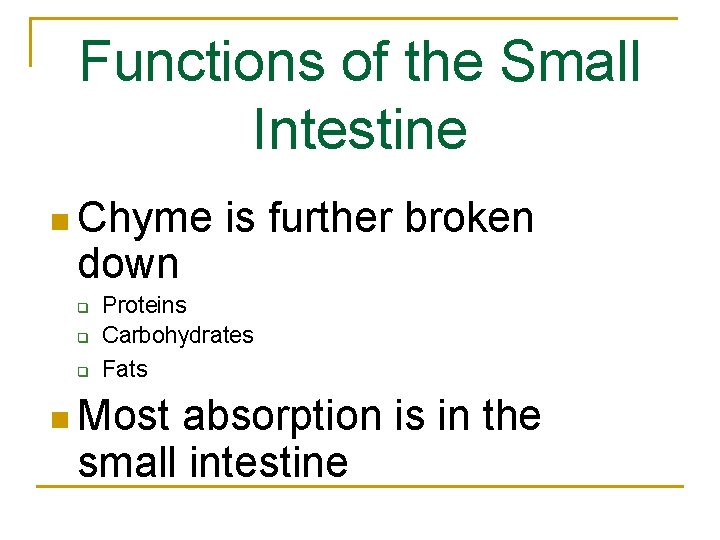 Functions of the Small Intestine n Chyme down q q q is further broken