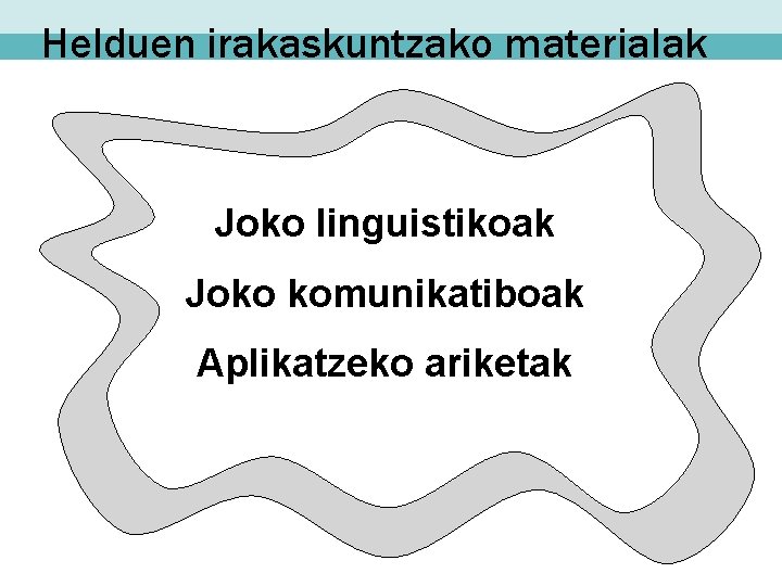 Helduen irakaskuntzako materialak Joko linguistikoak Joko komunikatiboak Aplikatzeko ariketak 