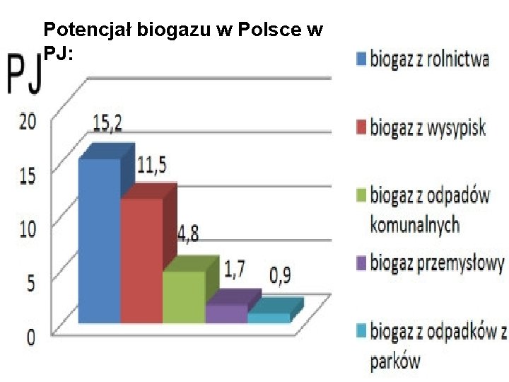 Potencjał biogazu w Polsce w PJ: 