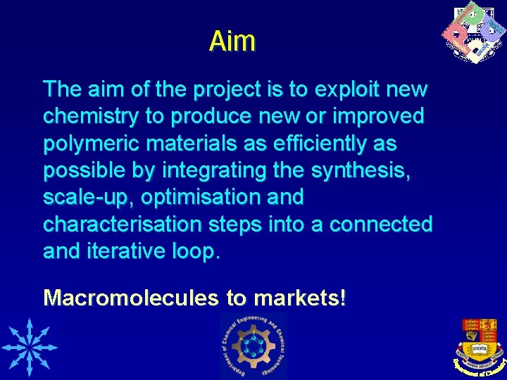 Aim The aim of the project is to exploit new chemistry to produce new