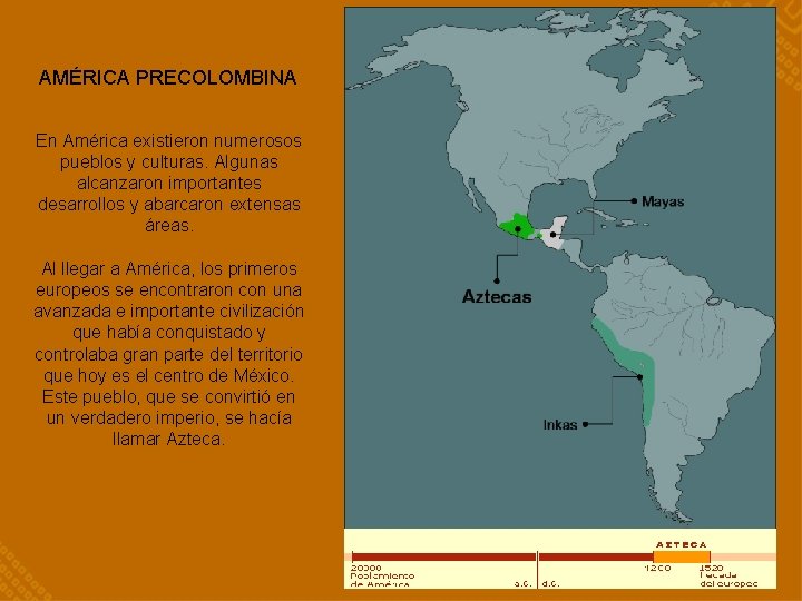 AMÉRICA PRECOLOMBINA En América existieron numerosos pueblos y culturas. Algunas alcanzaron importantes desarrollos y