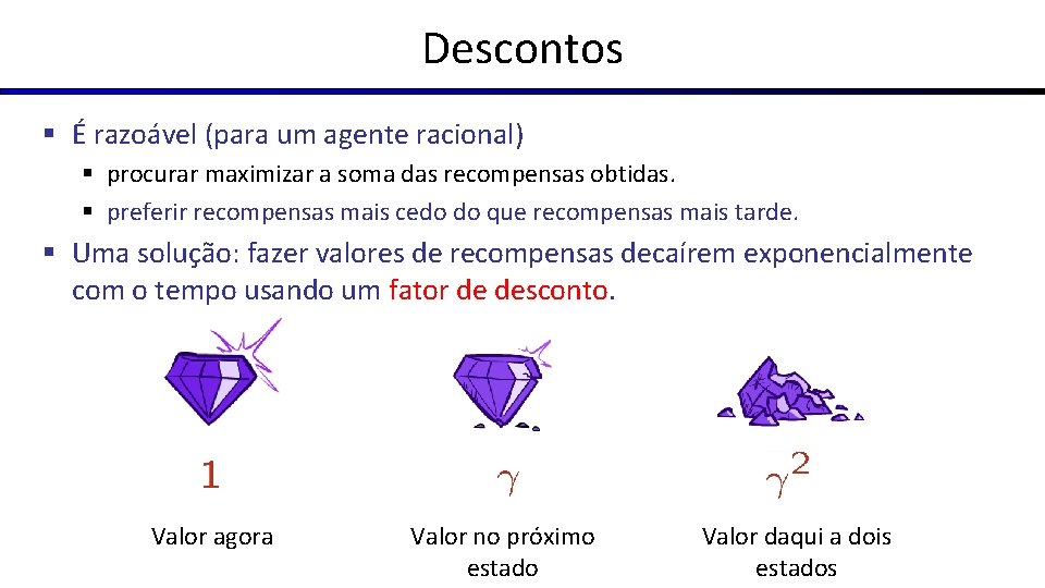 Descontos § É razoável (para um agente racional) § procurar maximizar a soma das