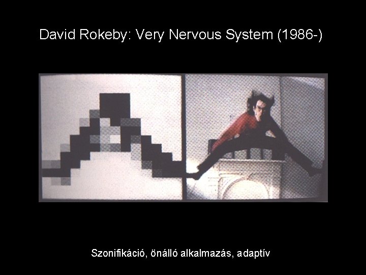 David Rokeby: Very Nervous System (1986 -) Szonifikáció, önálló alkalmazás, adaptív 