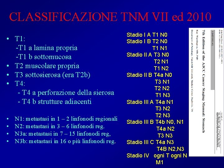 CLASSIFICAZIONE TNM VII ed 2010 • T 1: -T 1 a lamina propria -T