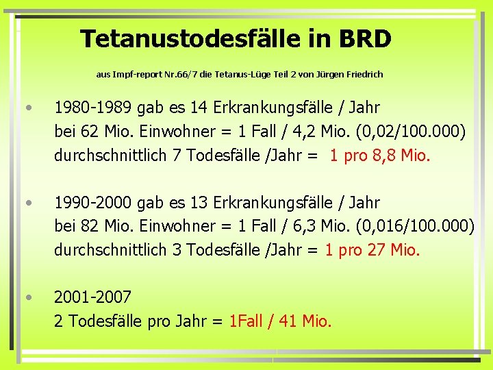 Tetanustodesfälle in BRD aus Impf-report Nr. 66/7 die Tetanus-Lüge Teil 2 von Jürgen Friedrich