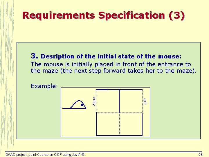 Requirements Specification (3) 3. Desription of the initial state of the mouse: The mouse Requirements Specification (3) 3. Desription of the initial state of the mouse: The mouse