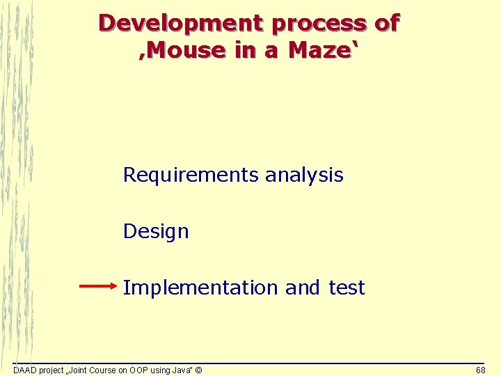 Development process of ‚Mouse in a Maze‘ Requirements analysis Design Implementation and test DAAD Development process of ‚Mouse in a Maze‘ Requirements analysis Design Implementation and test DAAD