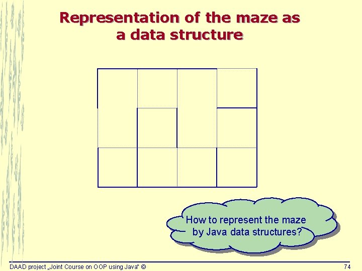 Representation of the maze as a data structure How to represent the maze by Representation of the maze as a data structure How to represent the maze by
