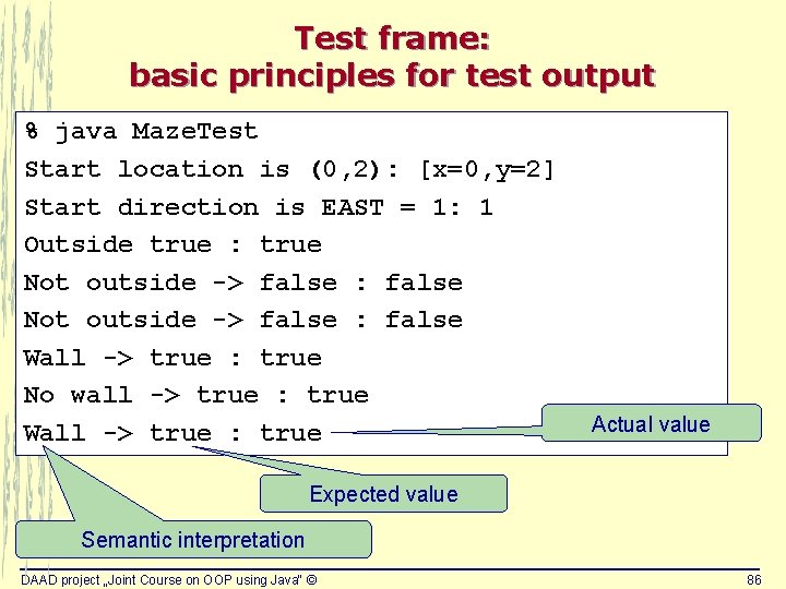 Test frame: basic principles for test output % java Maze. Test Start location is Test frame: basic principles for test output % java Maze. Test Start location is