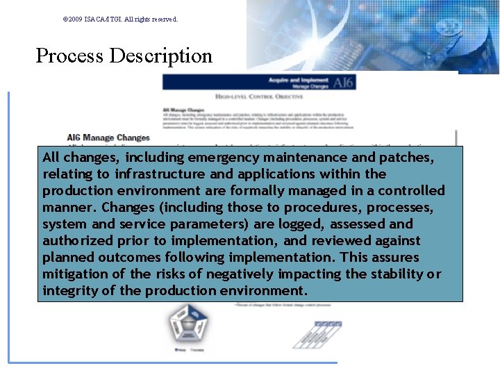 © 2009 ISACA/ITGI. All rights reserved. Process Description All changes, including emergency maintenance and © 2009 ISACA/ITGI. All rights reserved. Process Description All changes, including emergency maintenance and