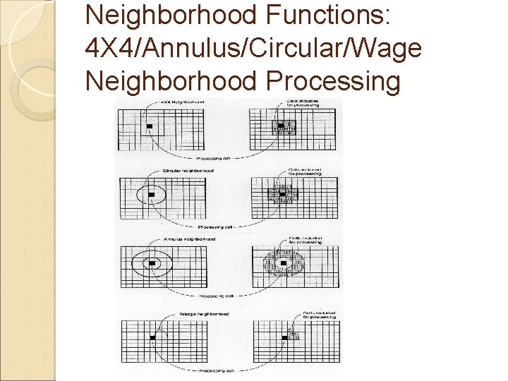 Neighborhood Functions: 4 X 4/Annulus/Circular/Wage Neighborhood Processing 