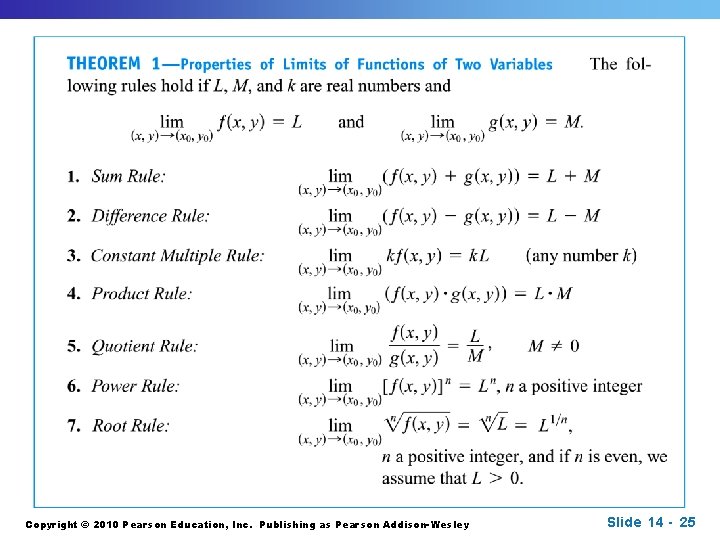 Copyright © 2010 Pearson Education, Inc. Publishing as Pearson Addison-Wesley Slide 14 - 25