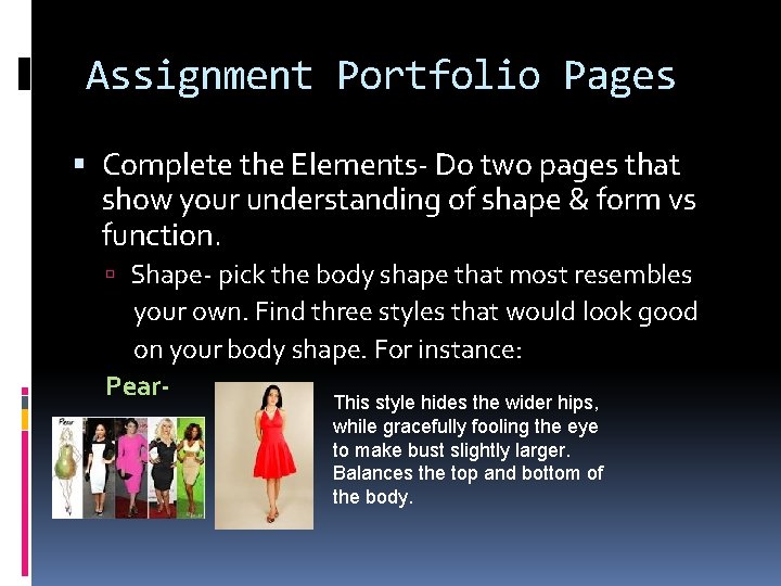 Assignment Portfolio Pages Complete the Elements- Do two pages that show your understanding of