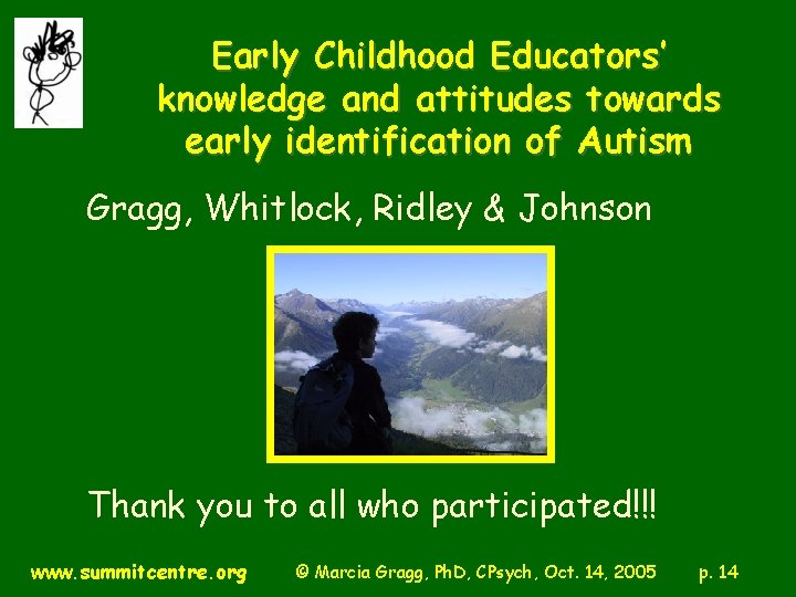 Early Childhood Educators’ knowledge and attitudes towards early identification of Autism Gragg, Whitlock, Ridley
