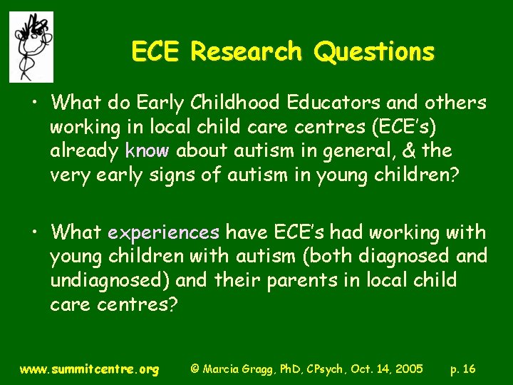 ECE Research Questions • What do Early Childhood Educators and others working in local