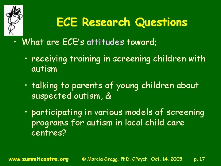 ECE Research Questions • What are ECE’s attitudes toward; • receiving training in screening