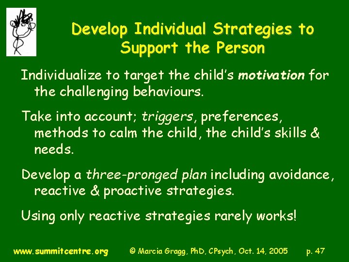 Develop Individual Strategies to Support the Person Individualize to target the child’s motivation for