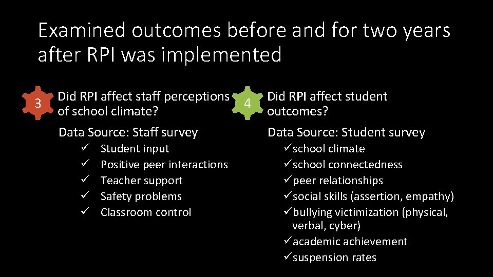 Examined outcomes before and for two years after RPI was implemented 3. Did RPI