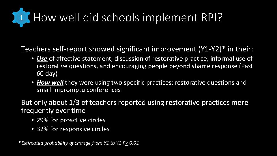 1 How well did schools implement RPI? Teachers self-report showed significant improvement (Y 1