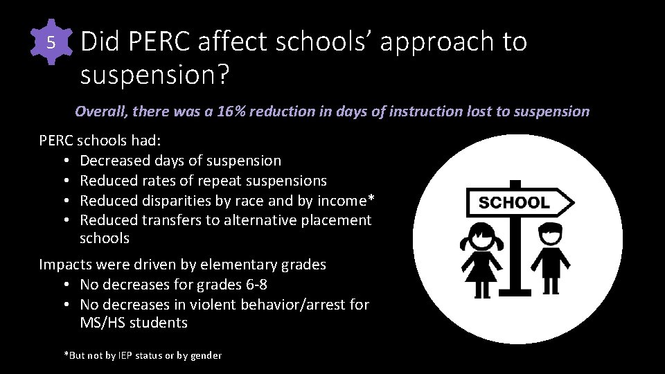 5 Did PERC affect schools’ approach to suspension? Overall, there was a 16% reduction