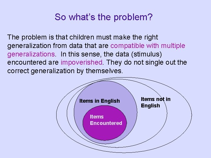 So what’s the problem? The problem is that children must make the right generalization