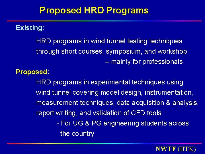 Proposed HRD Programs Existing: HRD programs in wind tunnel testing techniques through short courses, Proposed HRD Programs Existing: HRD programs in wind tunnel testing techniques through short courses,