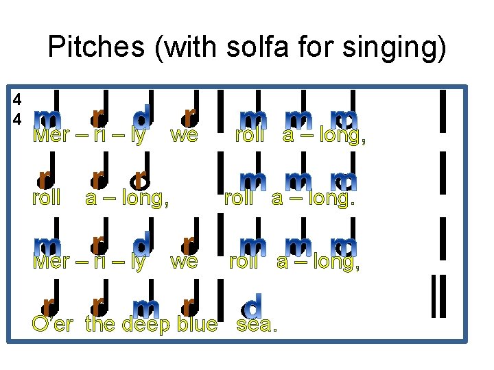 Pitches (with solfa for singing) 4 4 r Mer – ri – ly r
