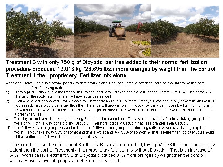 Treatment 3 with only 750 g of Bioyodal per tree added to their normal