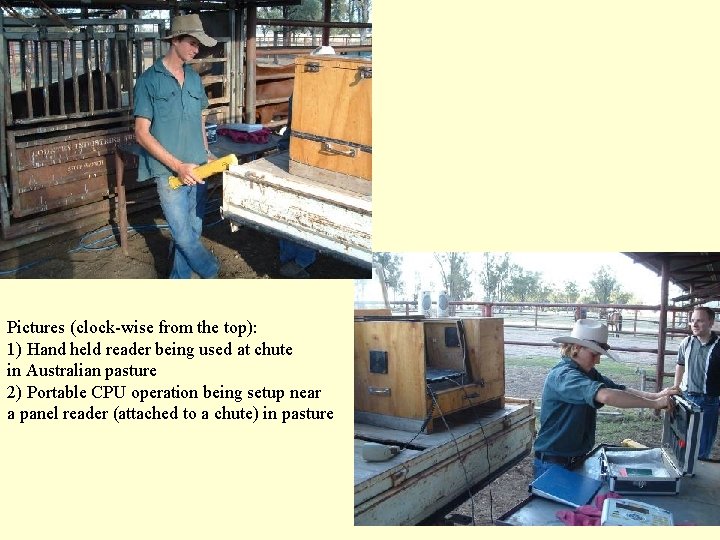 Pictures (clock-wise from the top): 1) Hand held reader being used at chute in